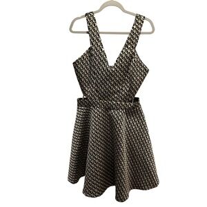 GB G Boni Cutout Dress XL Black Gold Geometric Sleeveless V Neck Fit Flare